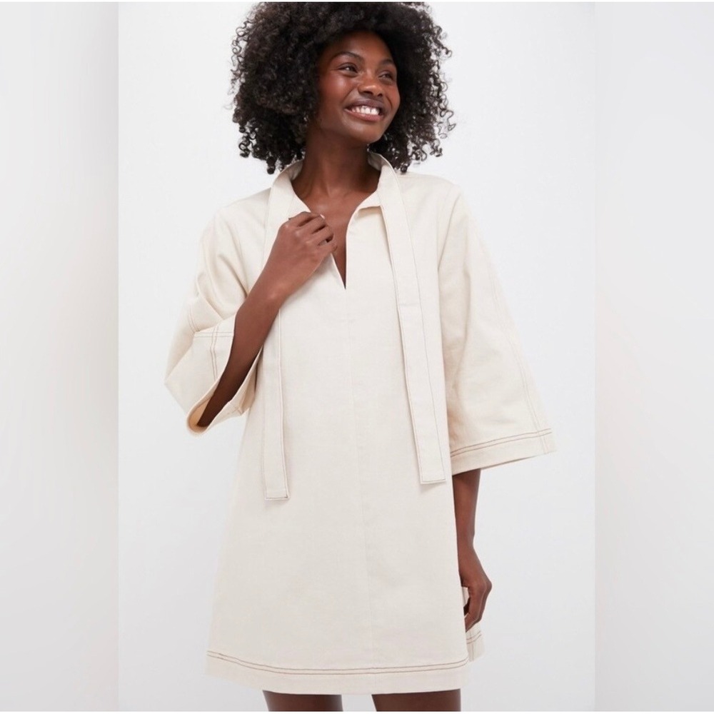 Tuckernuck Pomander Place Marsella Denim Dress Ecru Cream Small